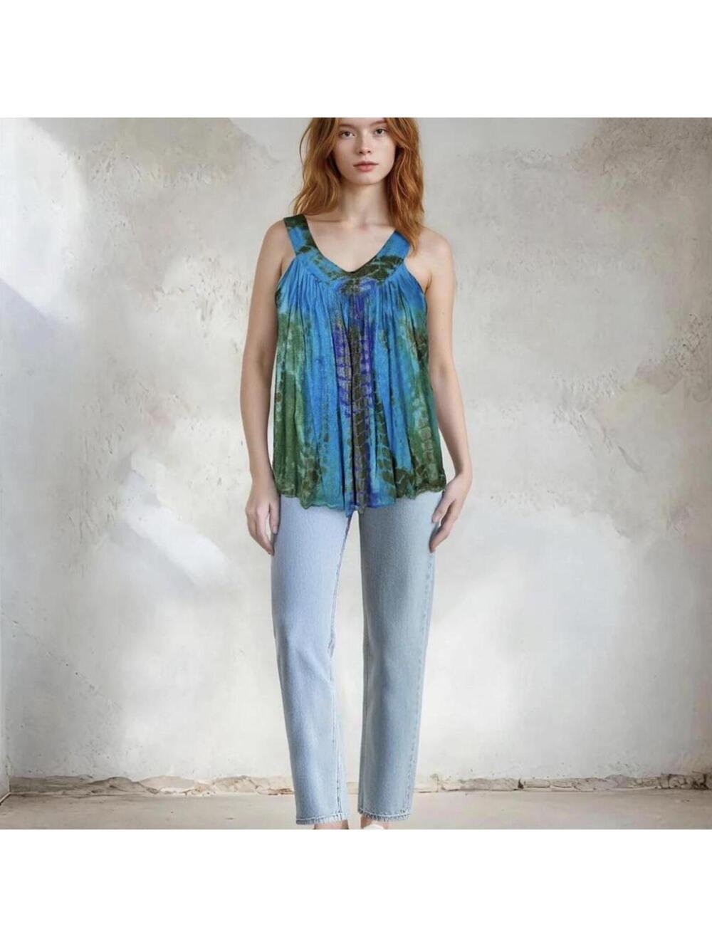 Women's Blue and Multi Vests-tanks-cami